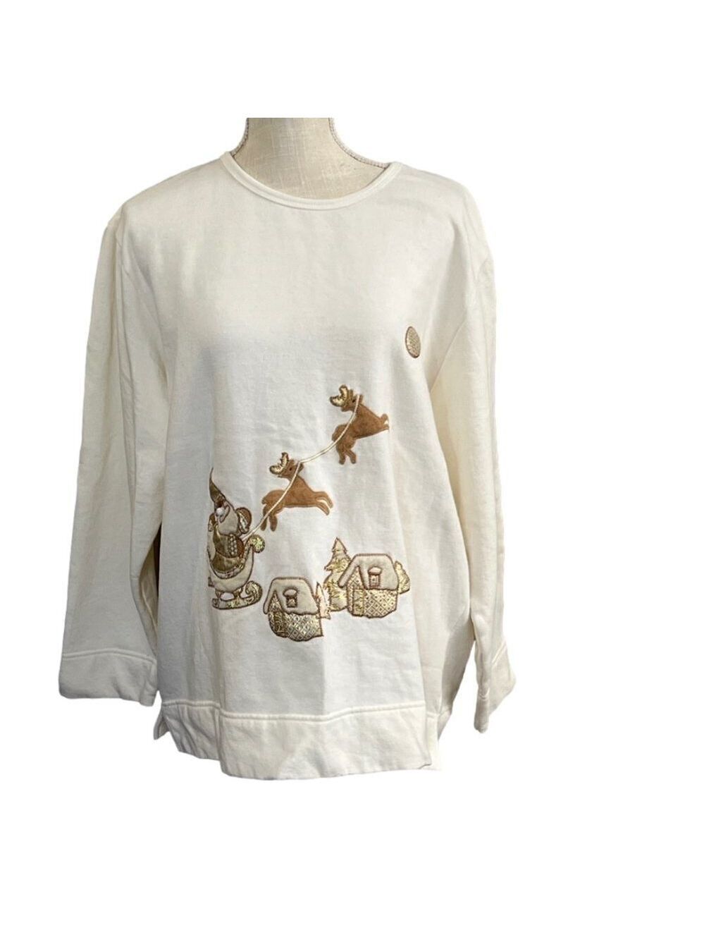 Vintage 90's Bobbie Brooks Cream Christmas Sweatshirt.  Size XL (16-18)